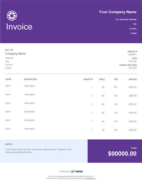 Invoice template preview