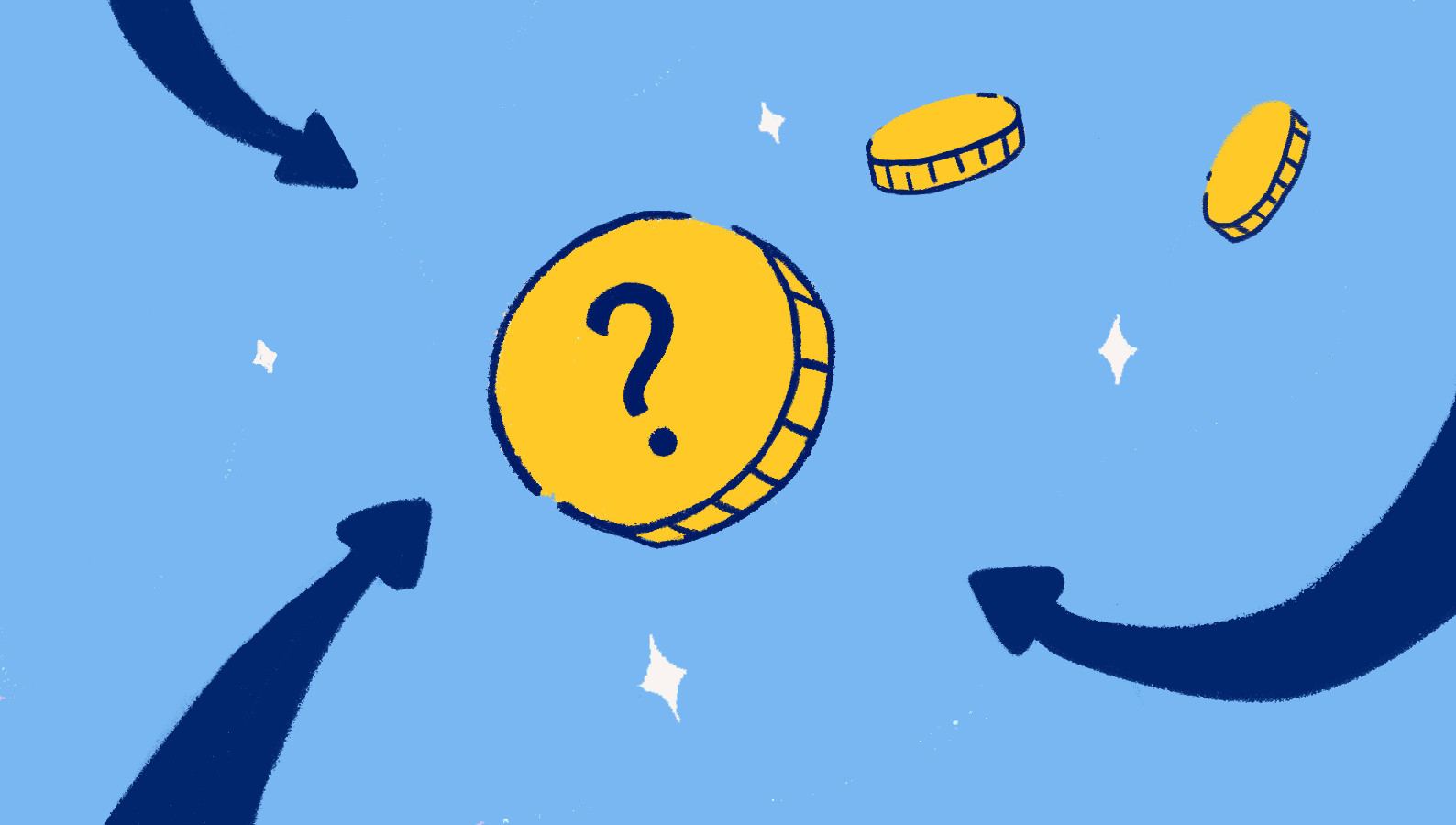 Three arrows pointing to floating, sparkling coins, representing cash flow.
